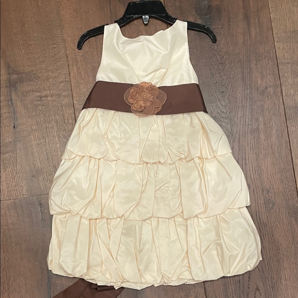 Crewcuts Cream Sleeveless Dress with Brown Sash